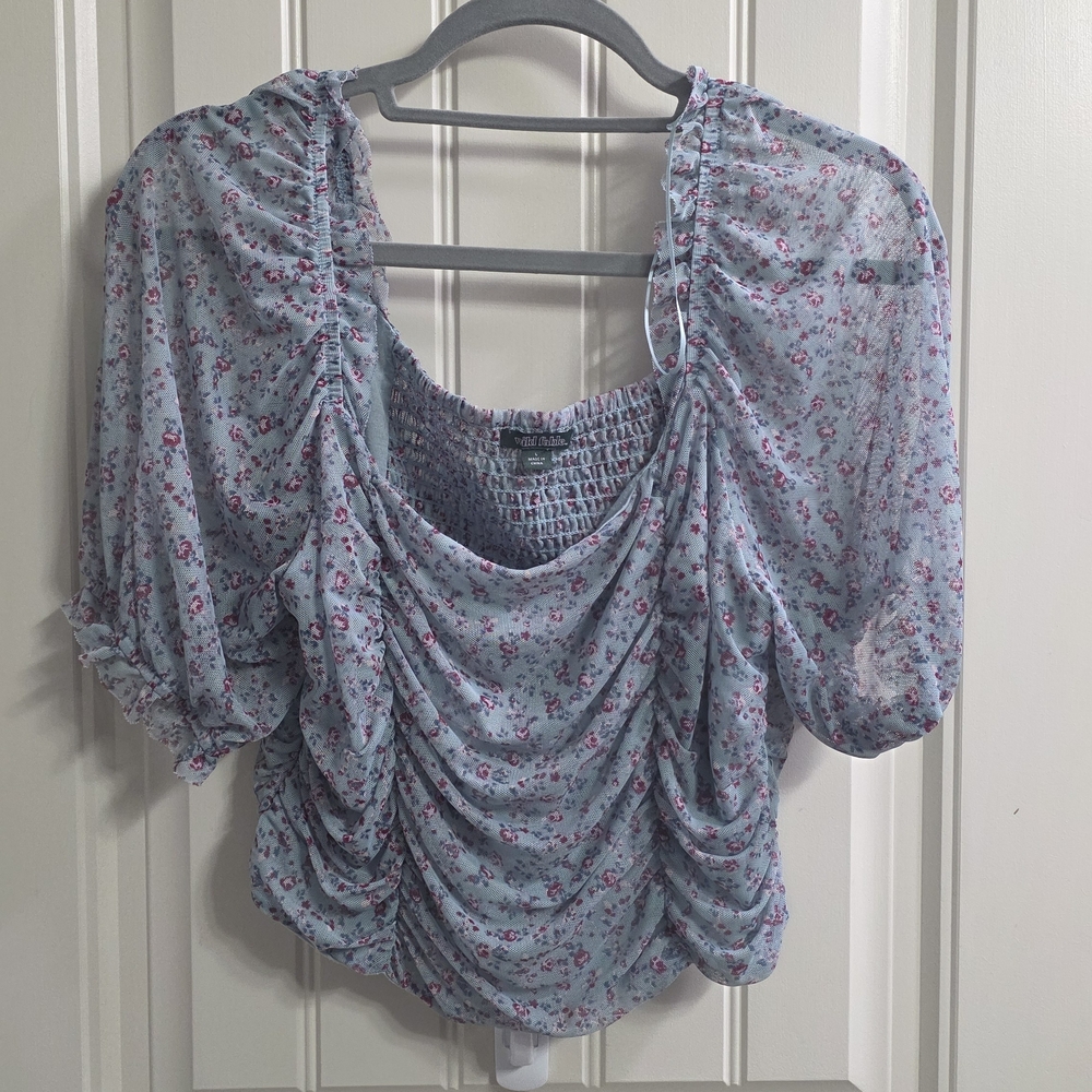 Wild Fable Light Blue Floral Blouse